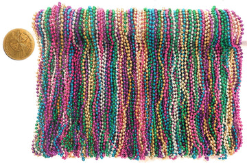 Mardi Gras Beads 33 inch 7mm, 12 Dozen, 144 Pieces, Turquoise Blue Necklaces with Doubloon