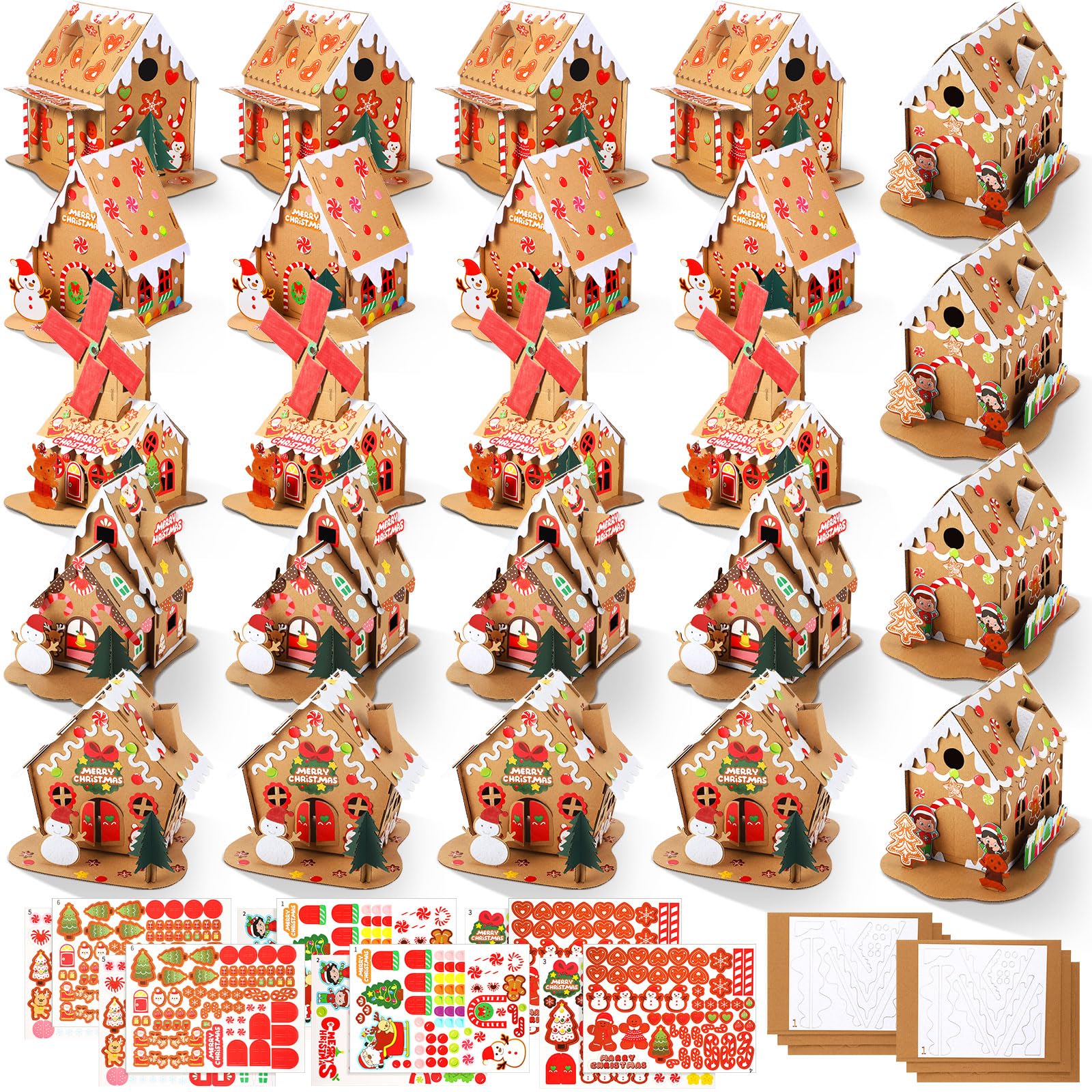 Libima 24 Set Gingerbread House Kit Bulk Christmas Crafts Gift for Kids DIY Make Your Own Gingerbread Cardboard House Craft with