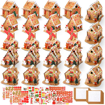 Libima 24 Set Gingerbread House Kit Bulk Christmas Crafts Gift for Kids DIY Make Your Own Gingerbread Cardboard House Craft with