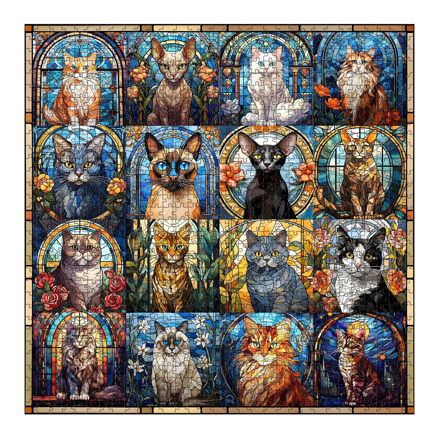 Stained Glass Puzzle Cat Puzzles For Adults 1000 Pieces, Colorful Kitty Kitten Collage Puzzles 1000 Pieces, Hard Difficult Impossible Challenging Jigsaw Puzzles For Adults