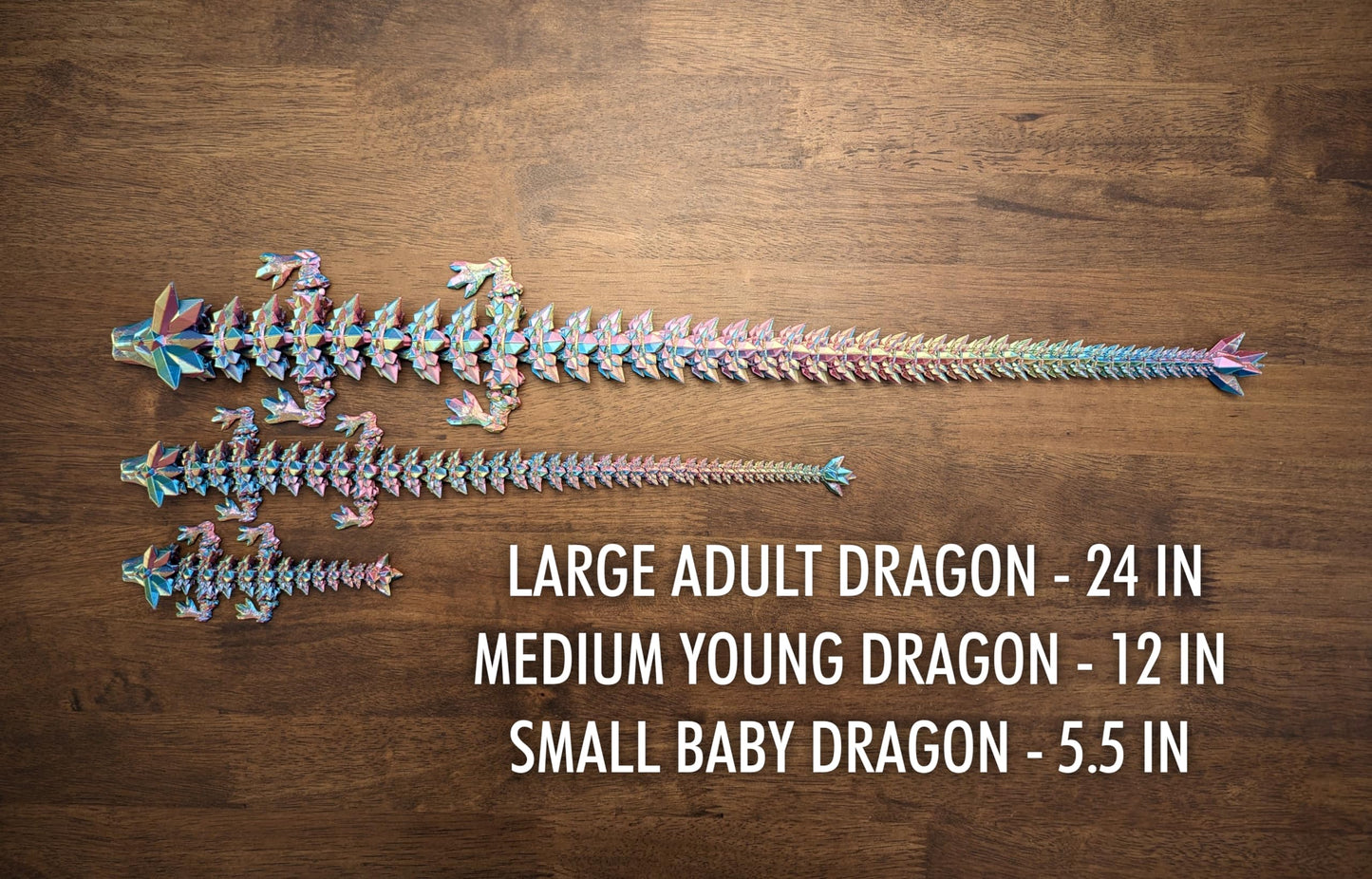 Subpoly 24" Articulated Crystal Dragon Figure - Multi Color PLA Plastic, Cyan Blue Green, Rainbow Pearlescent Finish