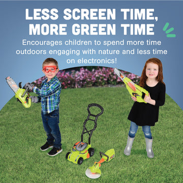 Cp Toys 6-Piece Power Gardening Toy Set For Kids Ages 3+, Child Size Indoor/Outdoor Play Kids Tool Set With Leaf Blower, Chainsaw, Lawn Mower, And More, Green