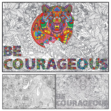 Set Of 2 Giant Coloring Posters - Bear And Mammoth Wall Coloring Poster For Kids & Adults - Large Coloring Sheets For Group Activity - Huge Big Coloring Page - Jumbo Coloring For Table Floor