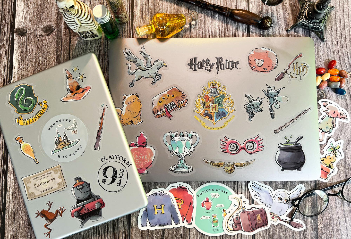 Conquest Journals Harry Potter Watercolor Clear Vinyl Decal Stickers, Set Of Unique Sticker Decals, Waterproof, Uv And Scratch Resistant, Great For All Your Gadgets (Transparent, 50-Pack)