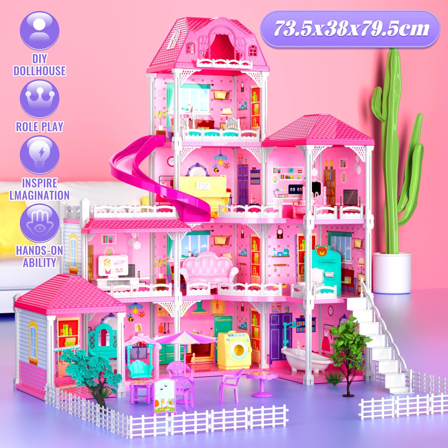 Seifar Doll House for Girls,10 Rooms Dollhouse with Dolls Figure, Puppies, Furnitures, Accessories, Playhouse Gift for Kids 3 4