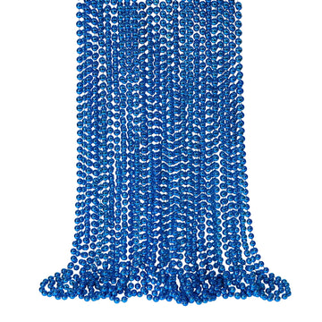 SHAOQINLIN 24 Pcs 33 Inch 7 mm Metallic Blue Bead Necklaces, 4th of July Round Beads Necklace Mardi Gras Party Beaded Necklaces 
