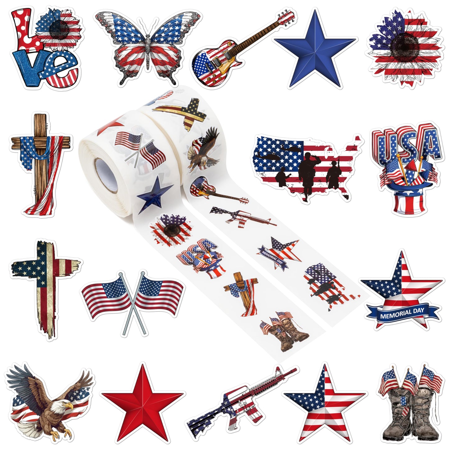 A1Diee America Veterans Day Stickers - American Flag Patriotic Stickers For Independence Day Decorations Red White And Blue Usa Memorial Day Veterans Day Decals Party Favor Supplies Decor, 1000Pcs