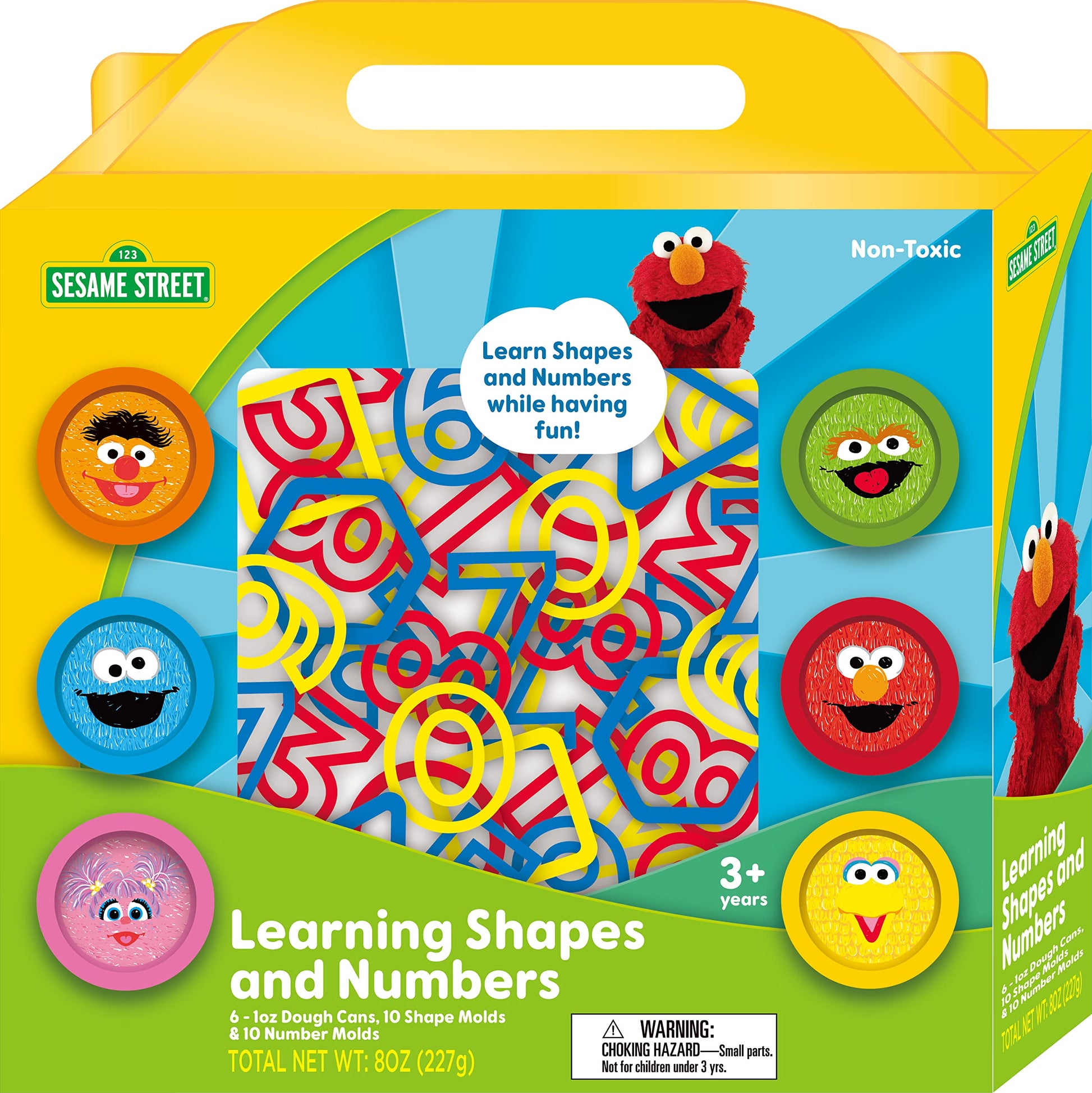 Sesame Street Learning Shapes and Numbers with Dough | 6 1-oz Cans of Sesame Street Dough &10 Shapes Molds | 10 Number Molds Gif
