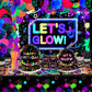 Glow Neon Party Supplies - Glow In The Dark Birthday Let'S Glow Backdrop Banner, Plates, Glow Sticks, Tablecloths, Cups, Napkins, Neon Balloons, For Blacklight Party Decorations Serves 20 (Set A)