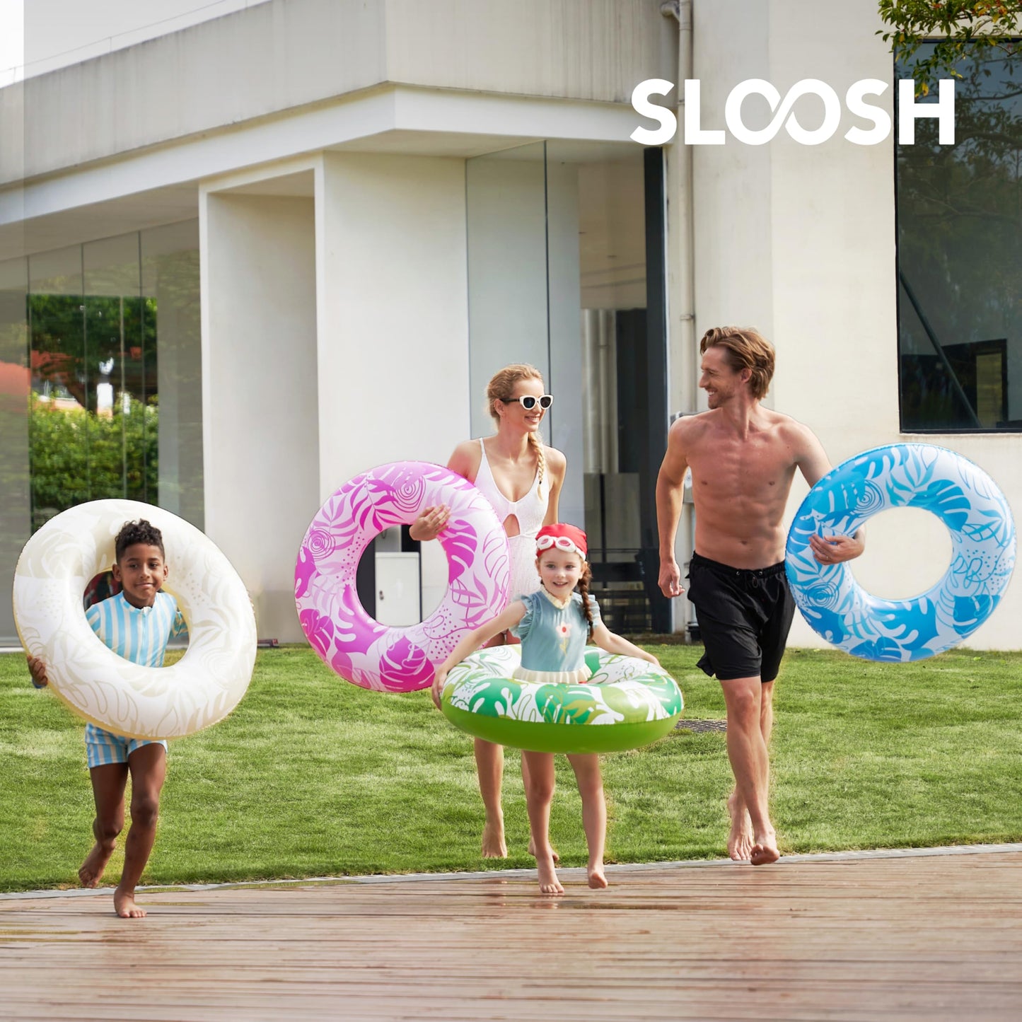 Sloosh 4 Pack Pool Floats, Pool Tube For Kids Swim Rings Inflatable Tubes, Tropical Leaves Floatie Ring Water Toys For Swimming,