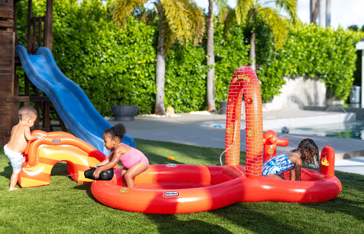 Little Tikes Fire House Adventure Inflatable Play Center Pool and Sprinkler.