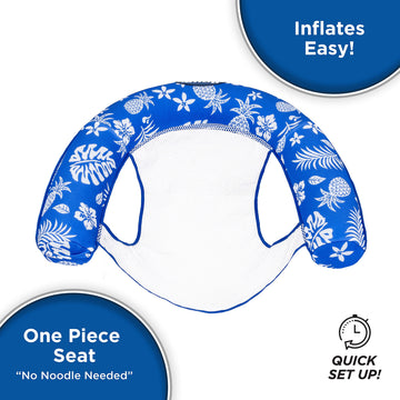 Aqua Deluxe Inflatable Pool Noodle Chair – Soft Mesh Sling-Floating Chair Noodle Float – Blue Pineapple Hibiscus
