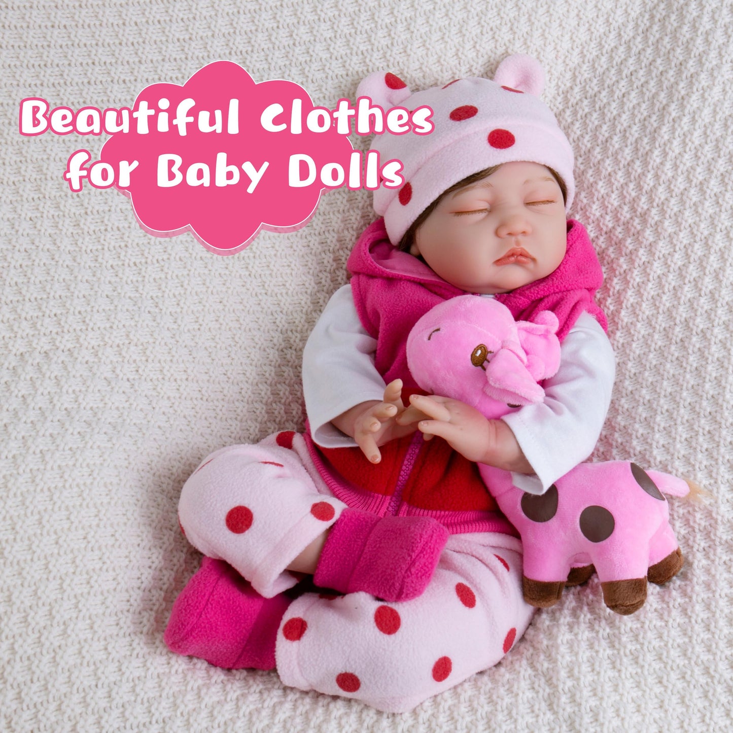 Ekokiz Reborn Baby Dolls Clothes Girl Cute Pink Baby Clothes Dolls Clothes 17-22 Inches Accessories Set For Reborn Doll Newborn