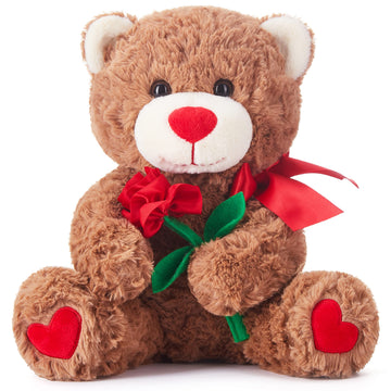 Ikasa Bear Stuffed Animal Love Plush Toy With Bow For Valentine Day,Cute 10.6'' Soft Plushie Small Toy,Valentines Day Gifts For