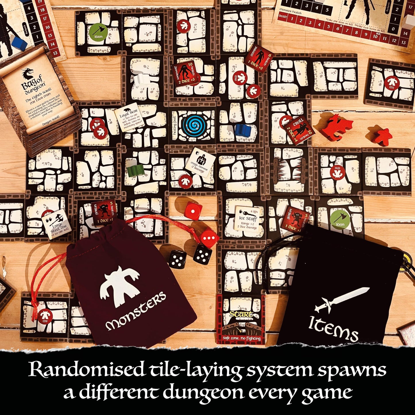 Gunpowder Studios Bag of Dungeon Board Game | Fantasy Crawler | 1-4 Players | Age 7+ | Multicolor | Model BOD2