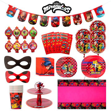 Miraculous Ladybug Party In A Box Kit - Celebration, Birthday Party, Toddlers– 100 Plus Pieces - Cat Noir - Party Supplies - Officially Licensed (Complete Kit)