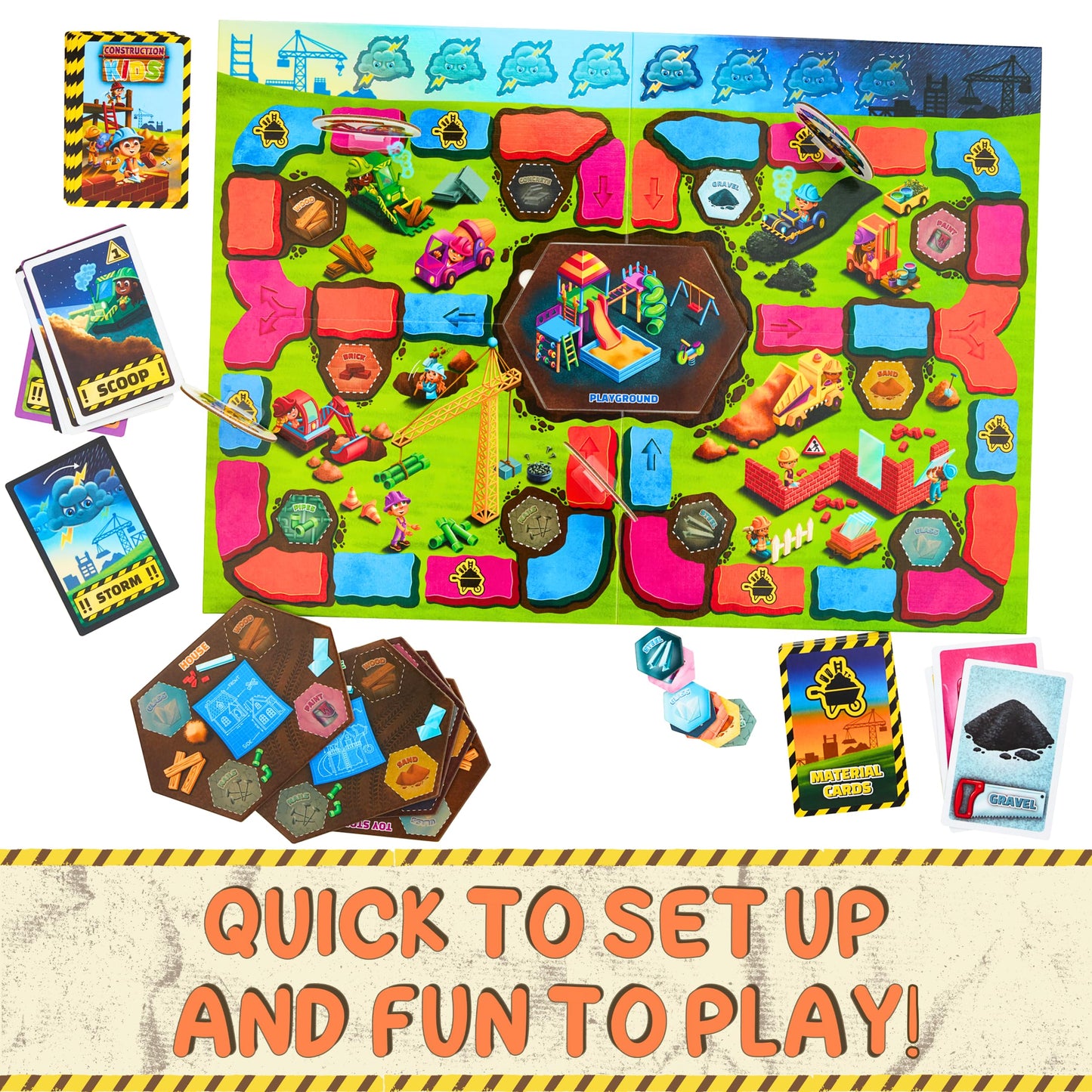 Jumping High Fives Construction Kids Board Game - An Exciting Cooperative Building Game For Kids Ages 4+ Race The Builders Around The Board To Complete A New Project