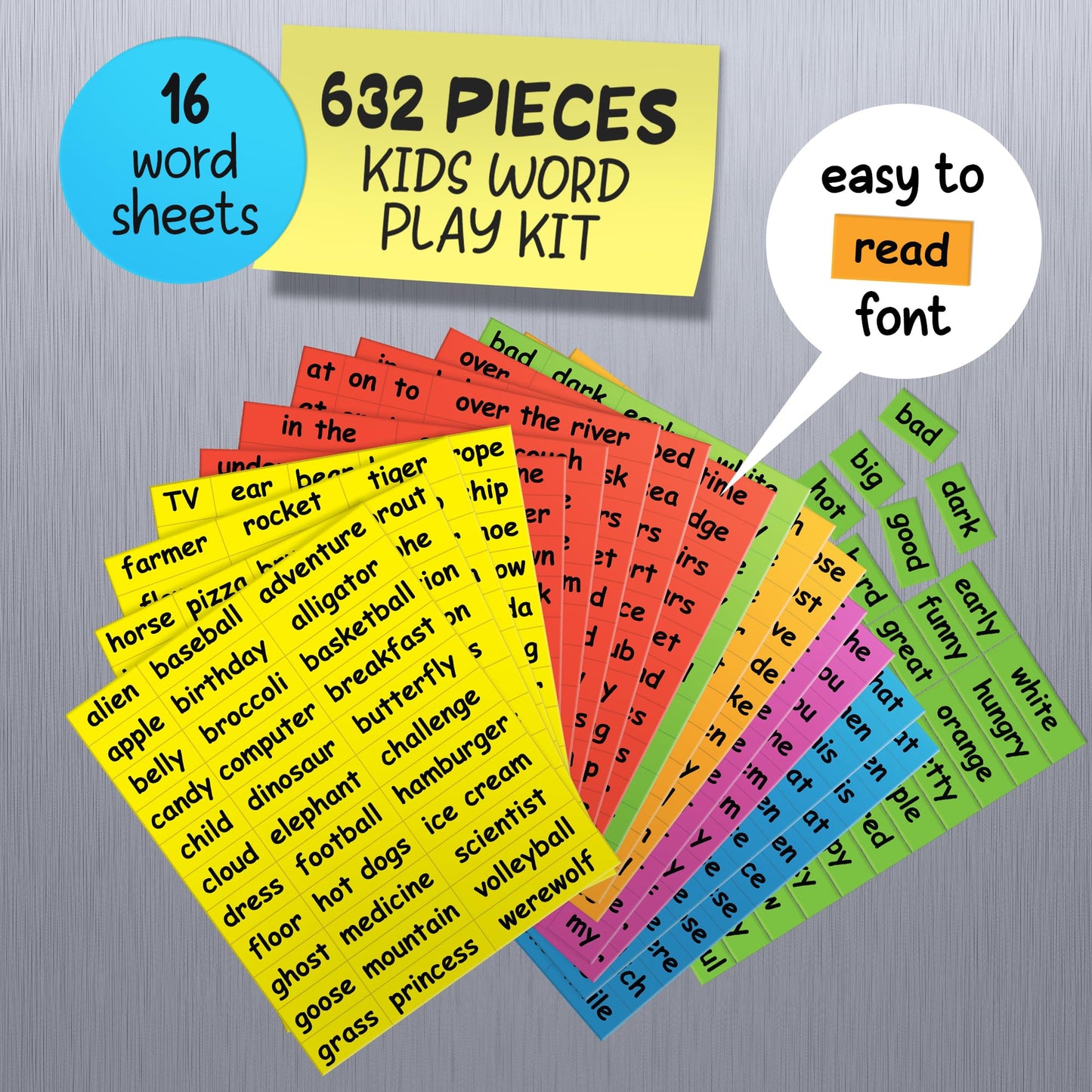 Poetry Tiles - Kids Word Play - 632 Fridge Magnets For Kids - Explore Sentence Building, Writing, And Imaginations With Magnet W