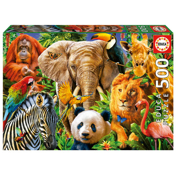 Educa - Wild Animal Collage - 500 Piece Jigsaw Puzzle - Puzzle Glue Included - Completed Image Measures 18.9' X 13.4' - Ages 14+ (19550)