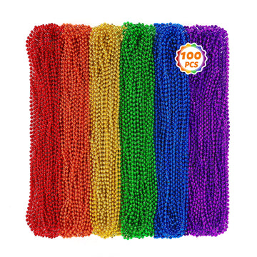 100 Pcs Lgbt Beads Necklaces, 33'' Rainbow Beads Bulk, Plastic Colorful Beaded Necklaces Set, Lgbt Parade Throw Accessories Stuf