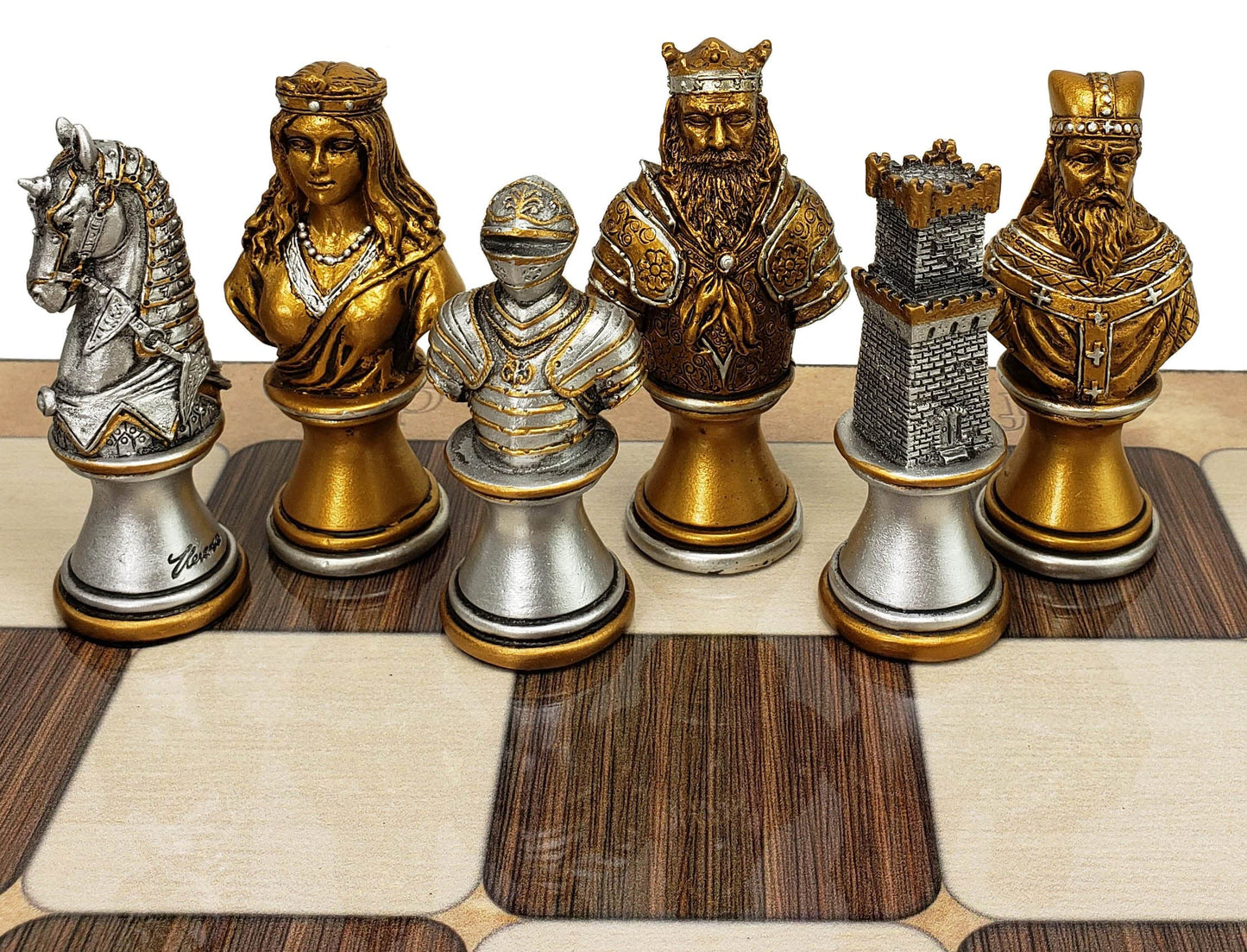 Medieval Times Crusades Knight Chess Men Set Gold & Silver Busts - NO Board