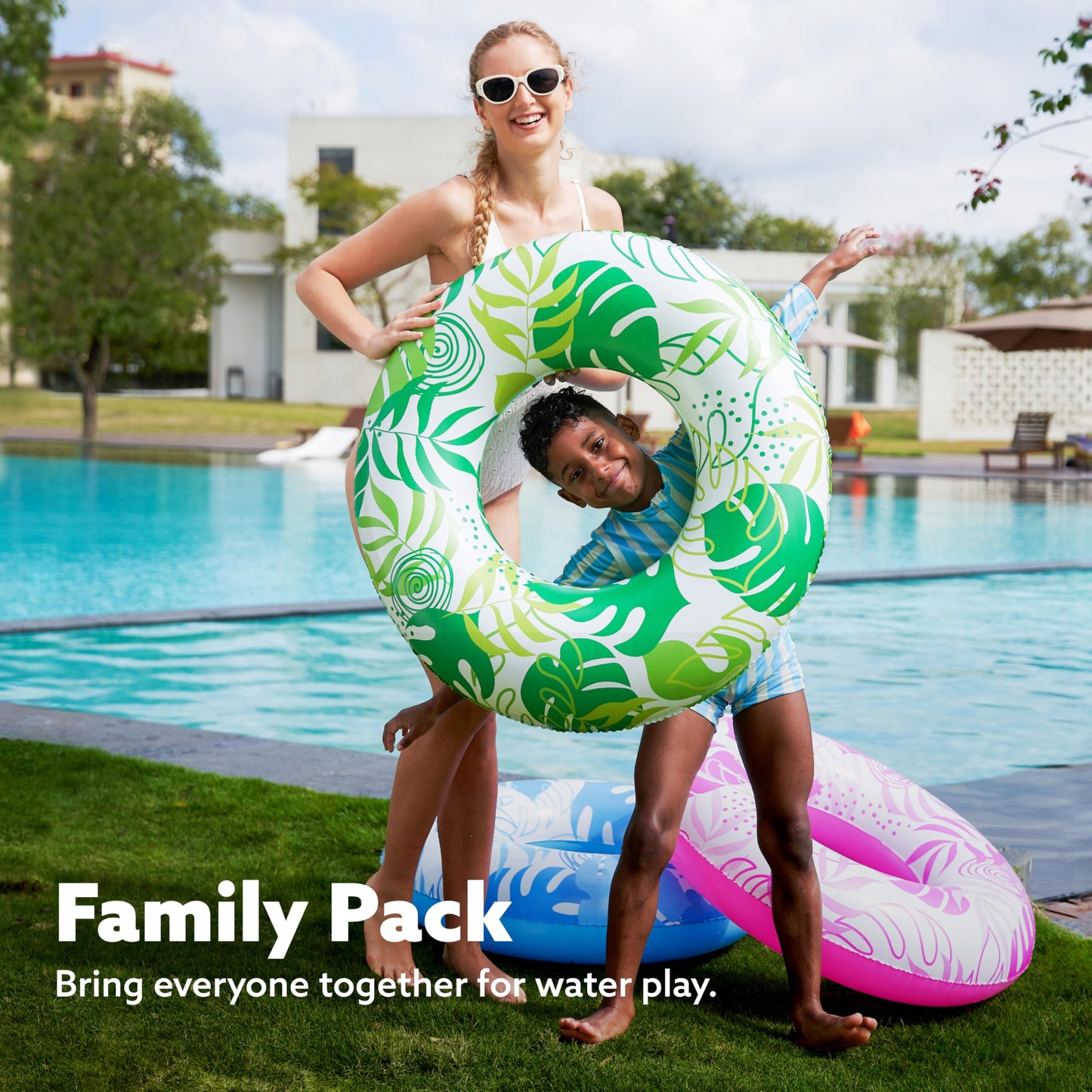Joyin 3 Pack Pool Floats, Pool Tube For Kids Swim Rings Inflatable Tubes, Tropical Leaves Floatie Ring Water Toys For Swimming,