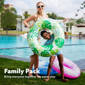 Joyin 3 Pack Pool Floats, Pool Tube For Kids Swim Rings Inflatable Tubes, Tropical Leaves Floatie Ring Water Toys For Swimming,