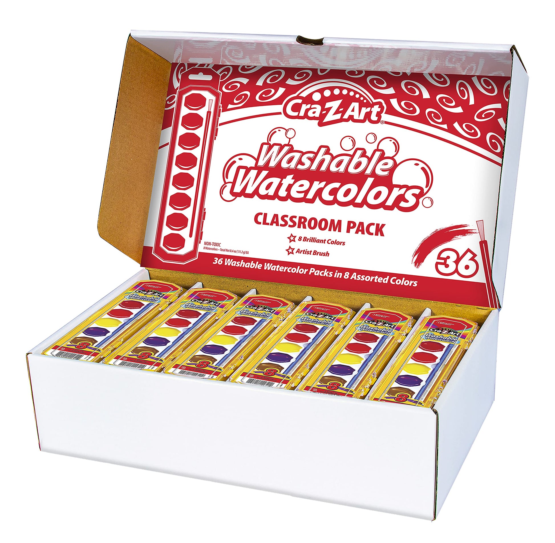 Cra-Z-Art Washable Watercolors Classroom Pack, 8 Colors, 36 Count