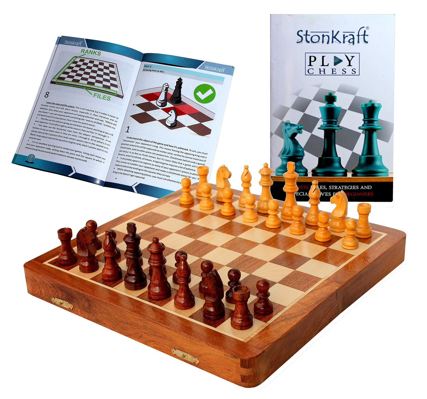 Stonkraft 12 X 12  Collectible Foldable Wooden Chess Game Board Set With Magnetic Crafted Premium Wood Pieces (12 Inch X 12 Inch