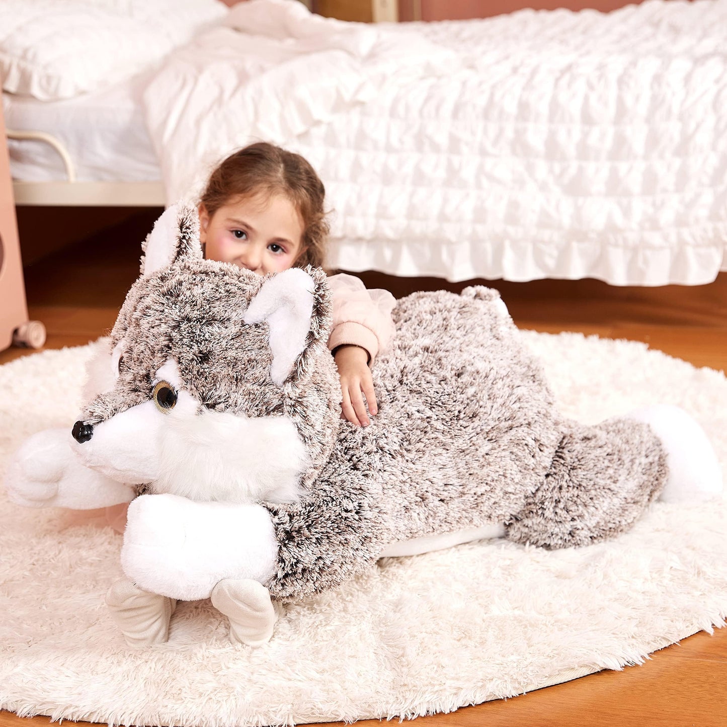 Ikasa Giant Wolf Stuffed Animal Plush Toy, 30 Inches Big Soft Toys For Kids Girls Boys Girlfriend