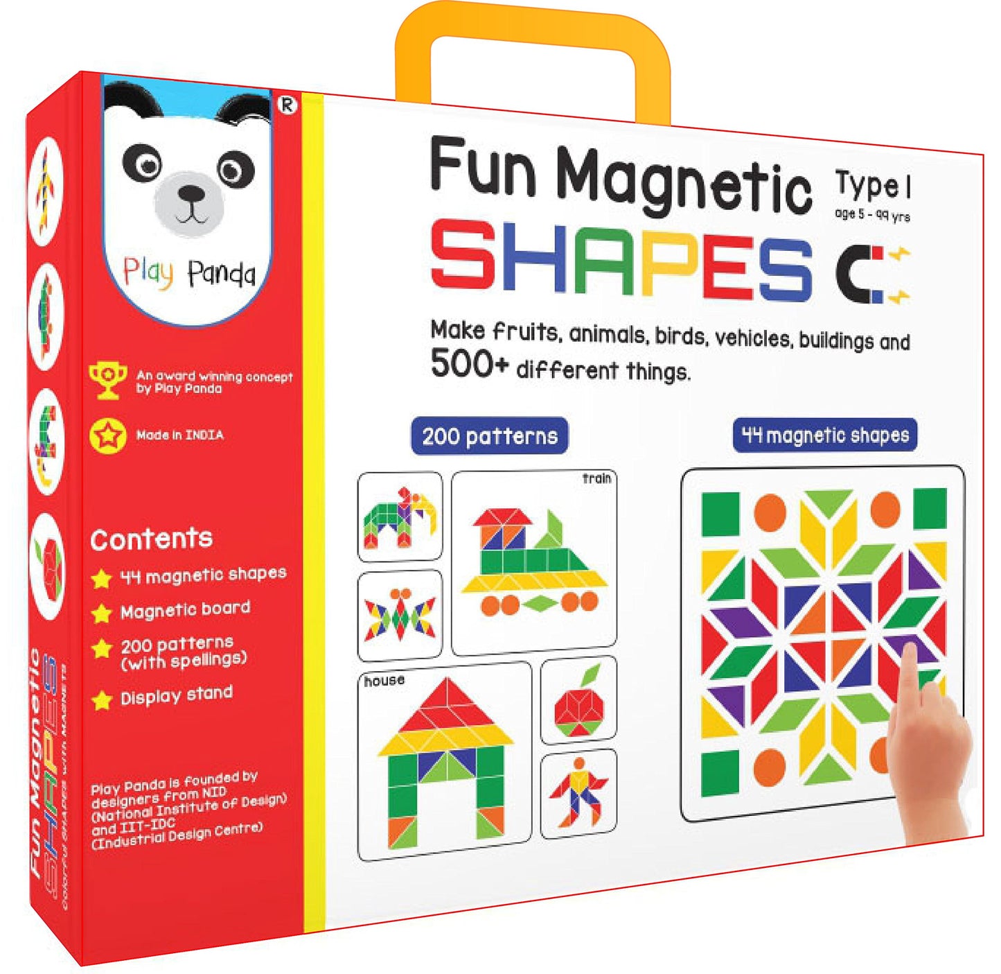 Play Panda Fun Magnetic Shapes (Junior) : Type 1 with 44 Magnetic Shapes, 200 Pattern Book, Magnetic Board and Display Stand,4+ 