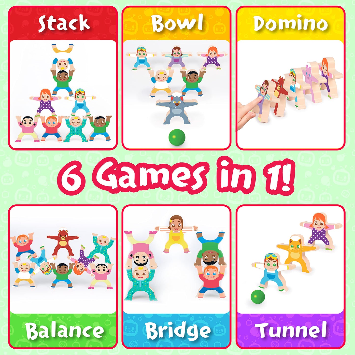 Be Amazing! Toys CoComelon Wooden Balancing Stackrobat Game, 16+ Pieces, Montessori Activity for Ages 3+, Multicolor, Model 6122