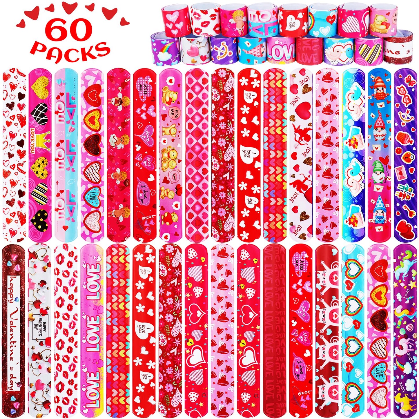 LUYI 108 Pcs Valentines Day Slap Bracelets Wristbands Valentines Day Party Supplies Toys School Class Classroom Game Prizes Good