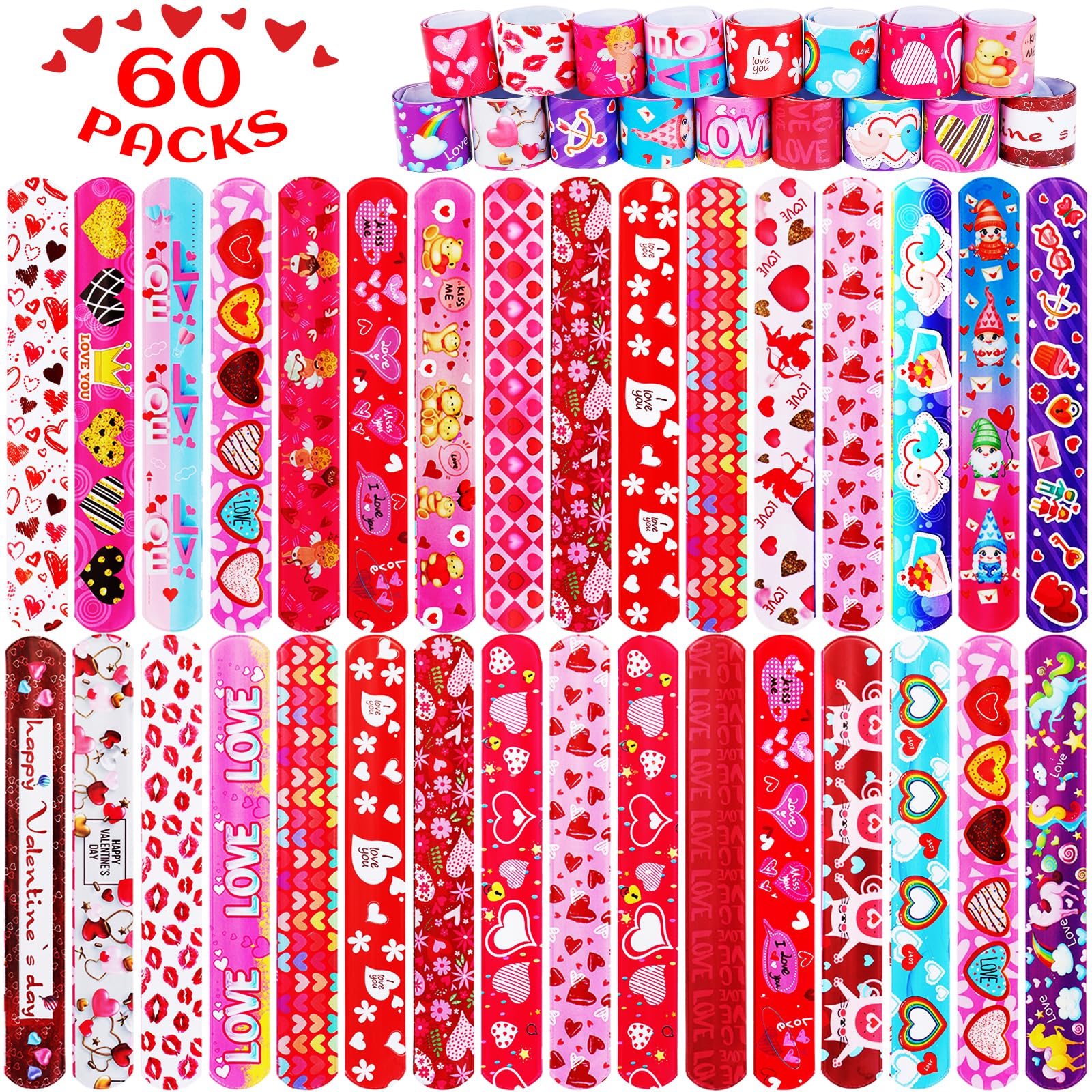 LUYI 108 Pcs Valentines Day Slap Bracelets Wristbands Valentines Day Party Supplies Toys School Class Classroom Game Prizes Good