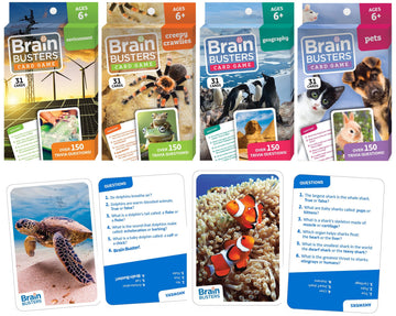 Brain Busters Card Game For Kids, Family Trivia Game Bundle With 120 Flash Cards - Learn And Play With Multiple Choice Trivia Ca