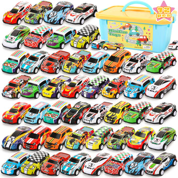 SevenQ Toy Cars Party Favors for Kids, 72Pcs Pull Back Cars Playsets with Storage Box, Mini Toys Race Cars for Kids Goodie Bags 