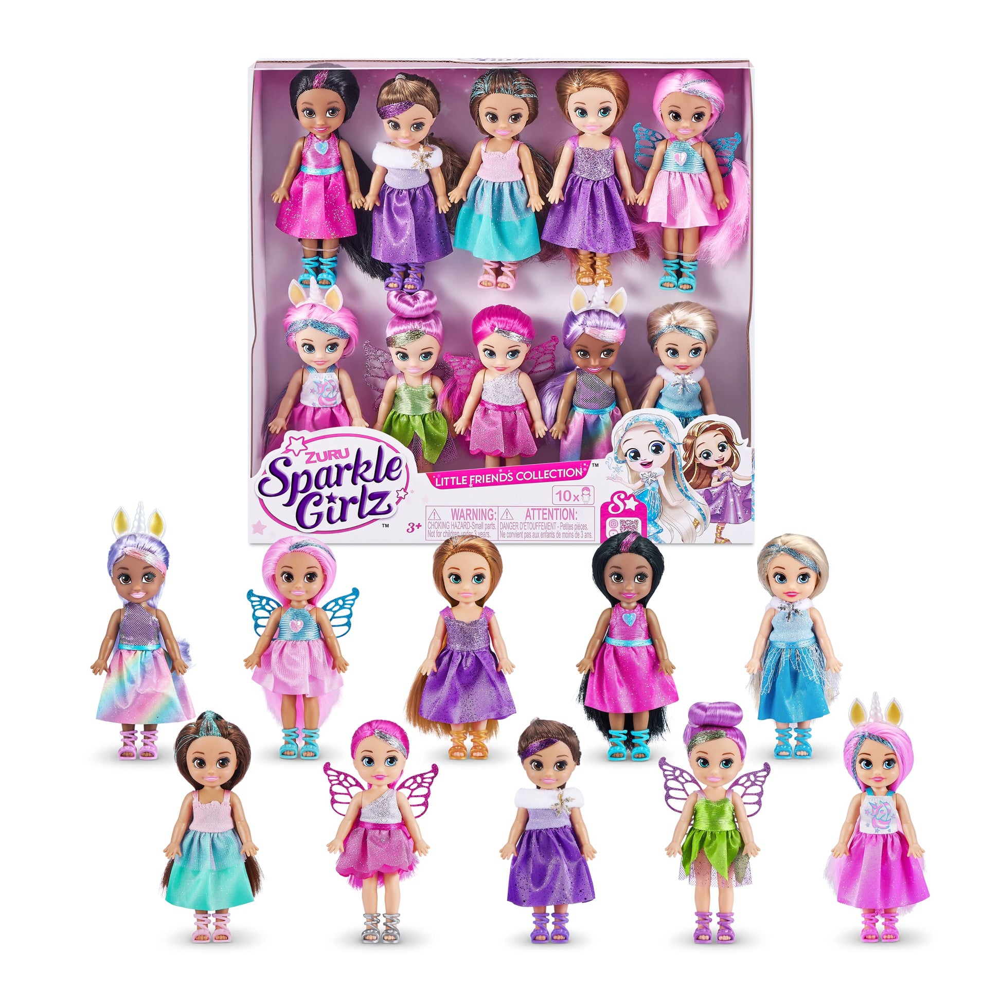 Sparkle Girlz-Dolls-4.7-Fantasy Little Friend Collection Set of 10 by ZURU, Perfect Girls for Kids 3 Years Old and Up
