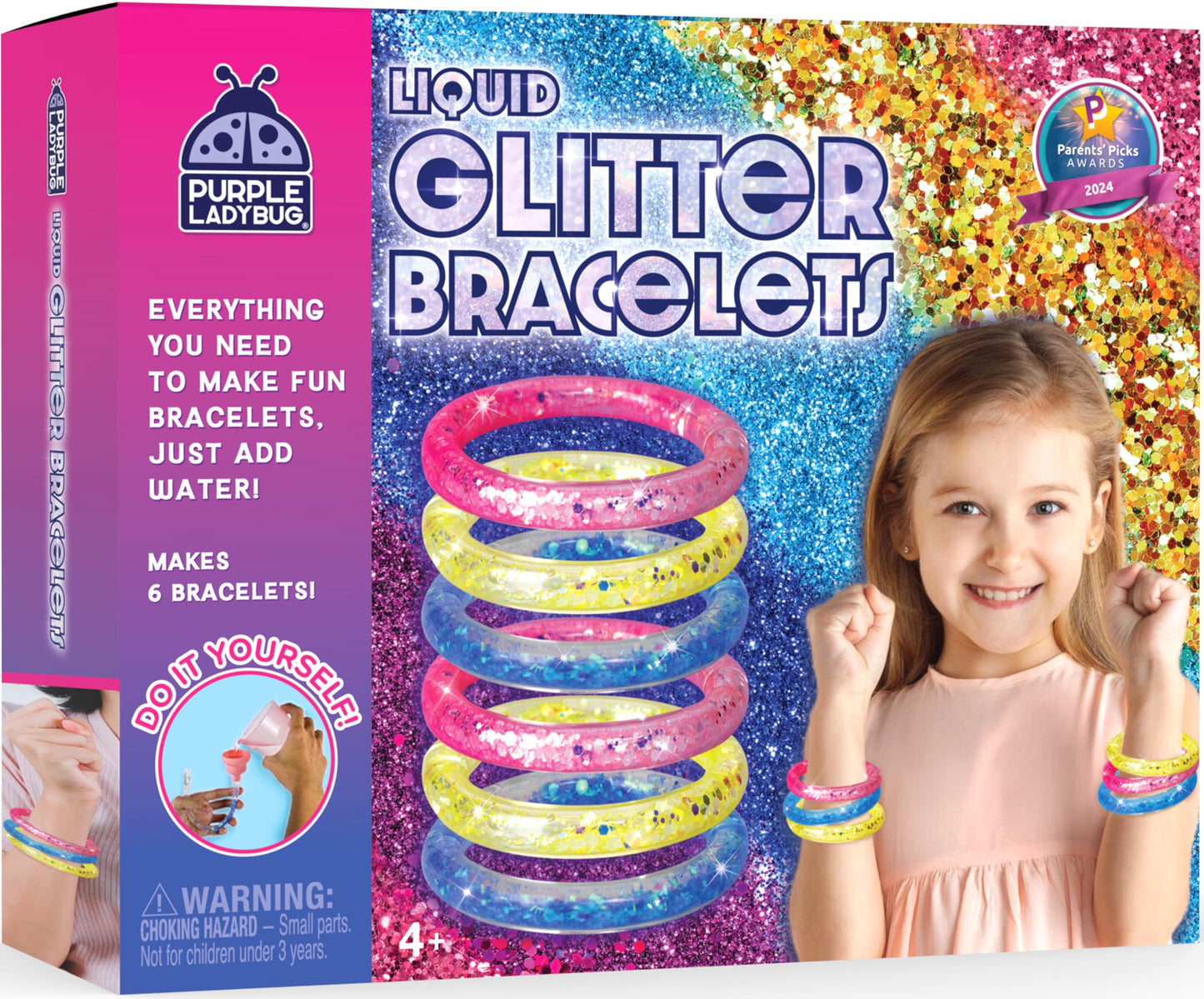 PURPLE LADYBUG Make Your Own Bracelet Making Kit for Girls - Creative Glitter Bracelet Craft Kit, DIY Jewelry-Making Set with Ge