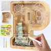 weallbuy Large Letter Piggy Bank for Kids Boys Girls Wooden Personalized Piggy Banks A-Z with Target Area Clear Alphabet Banknote Coin Banks for Gift Decoration Baptism (P)