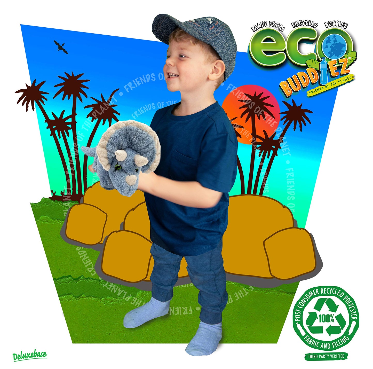 Ecobuddiez - Triceratops From Deluxebase. 10 Inch Triceratops Plush Toy. Eco Friendly Child Safe Dinosaur Stuffed Animal Made Fr