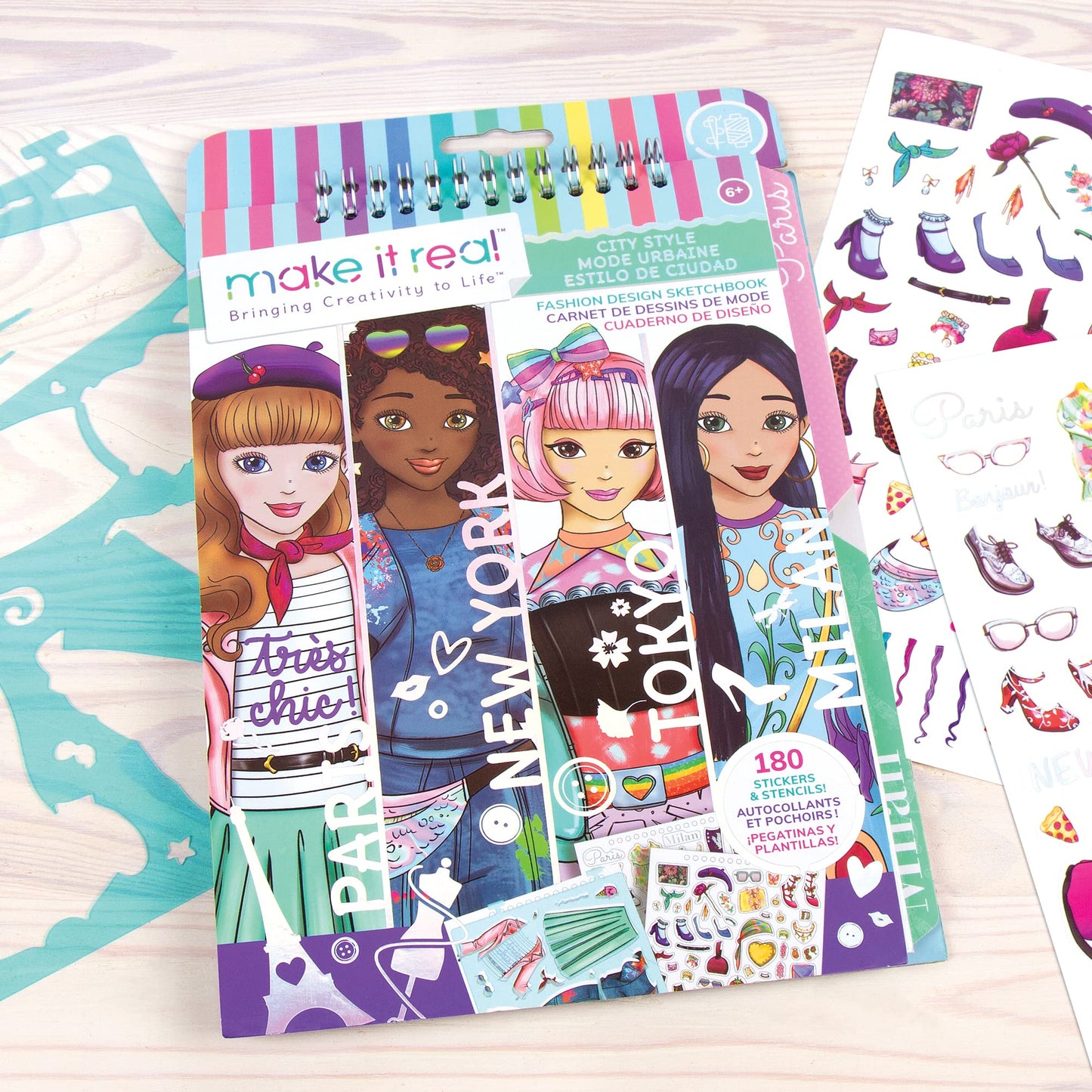 Make It Real – Fashion Design Sketchbook: City Style - Inspirational Fashion Design Coloring Book For Girls - Includes Sketchbook, Stencils, Stickers, And Fashion Design Guide