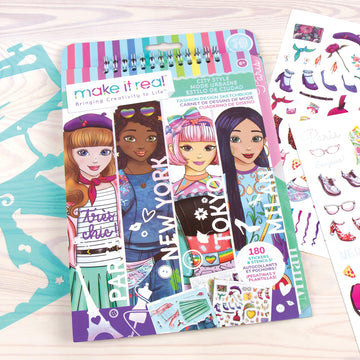 Make It Real – Fashion Design Sketchbook: City Style - Inspirational Fashion Design Coloring Book For Girls - Includes Sketchbook, Stencils, Stickers, And Fashion Design Guide