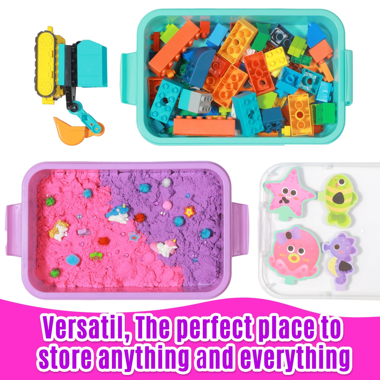 Carolart 3 Pack,Empty Sensory Bin,13.5 Inch Storage Container,Portable Plastic Storage Bins, Stackable Play Tray For Toys,Arts,C