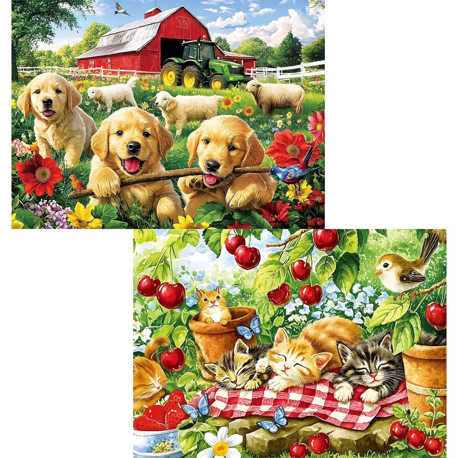 2 Pack 300 Piece Puzzle for Adults, Kittens Puppies Jigsaw Puzzle for Adults Teens,Large Piece Puzzle for Kids Ages 8-10 10-12,G
