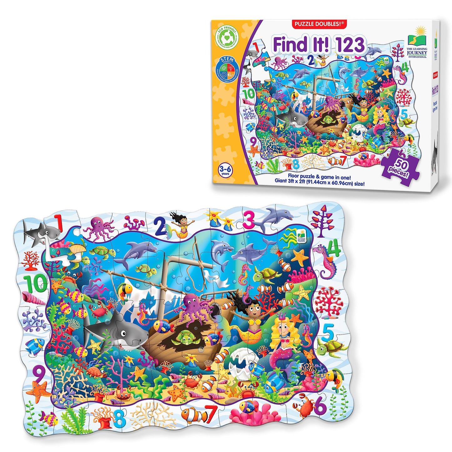 The Learning Journey Puzzle Doubles - Find It! 123 - Stem Preschool Toys & Gifts For Boys & Girls Ages 3 And Up, 24' H X 36' W X 0.08' D (695180) , Blue