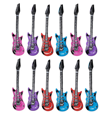Zugar Land Rock Inflatable Guitar (40 Inches) Vinyl. Perfect Party Favor, Dj Dance 80S Rocker (Rock-N-Roll (12 Pack)), Multicolor