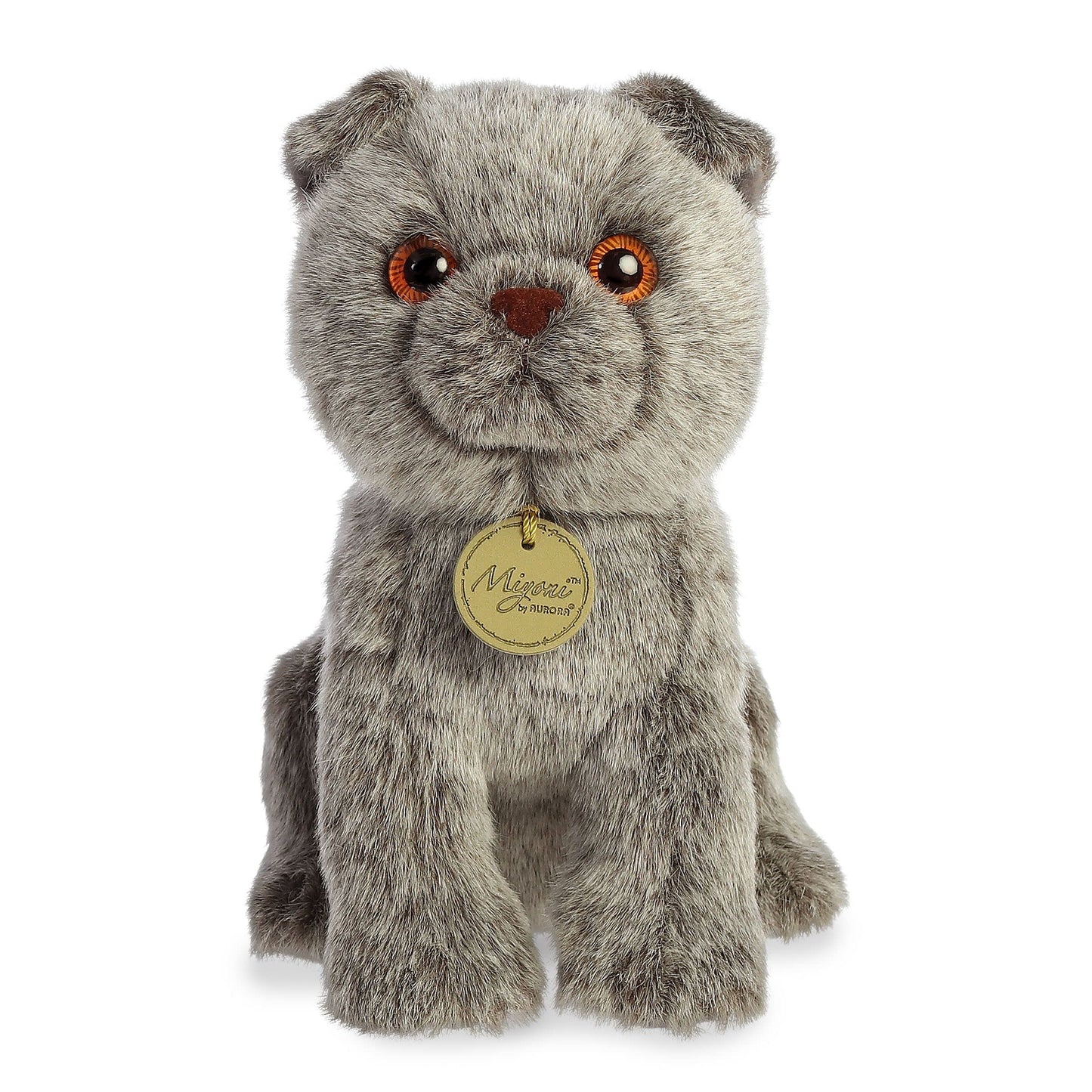Aurora Miyoni 9" Scottish Fold Plush Toy - Grey Polyester, Model 26473