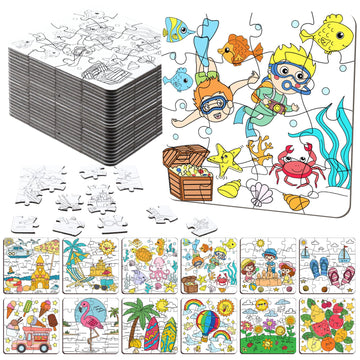 Realspring 24 Pack Color Your Own Jigsaw Puzzles for Kids 3-5, 4-6, 6-8, Coloring Crafts DIY Paper Puzzles Party Favors Gifts fo