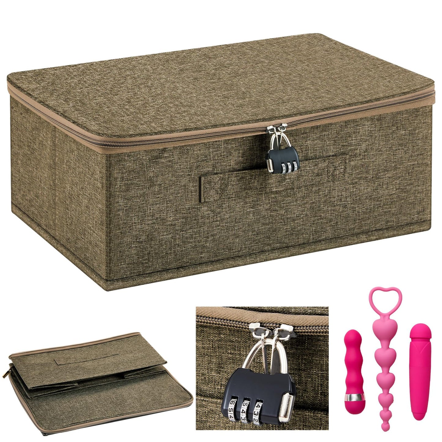 Briwooody Discreet Lockable Toy Bag Storage Organizer Toy Bag Storage Bins Case with Zipper Lid for Women and Men Clothes Contai