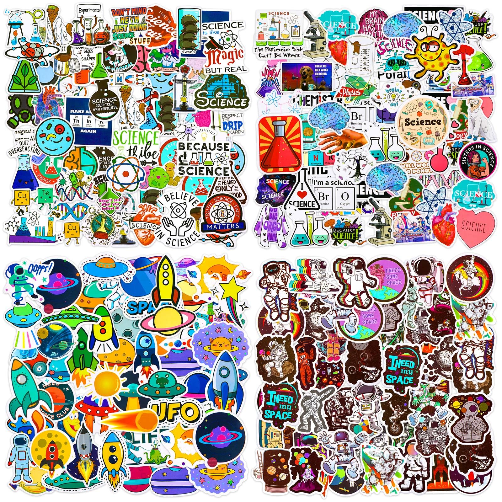 Zonon 200 Pieces Student Science Laboratory Stickers And Astronaut Space Sticker Set For Laptop Water Bottle Guitar Skateboard, Teens Kids Personalized Decals(Cute Style)
